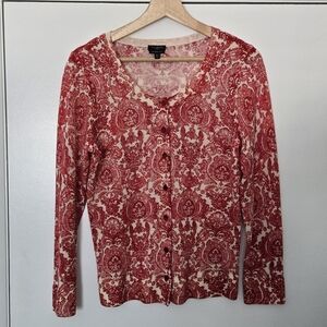 Talbots 100% Merino Wool Cardigan Red And White Size Petite Medium